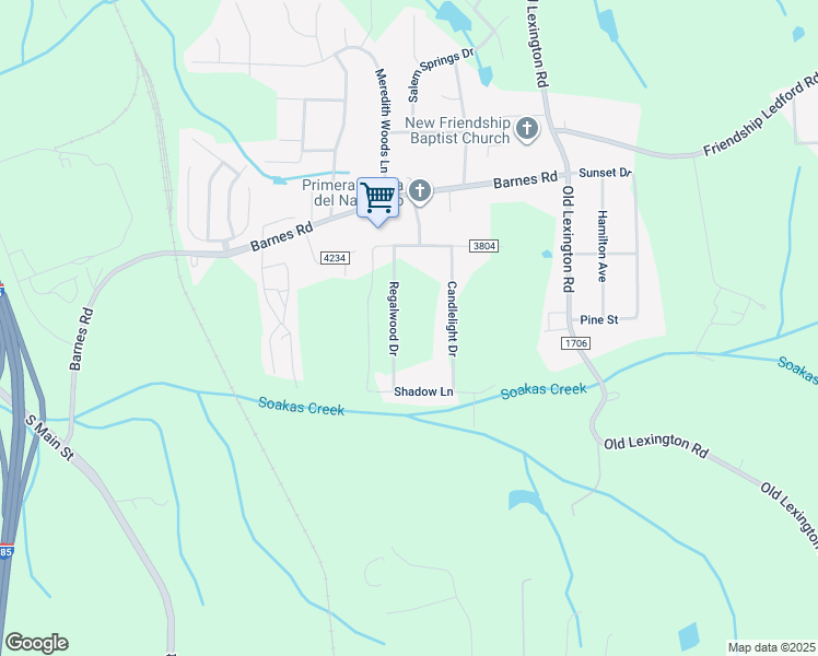 map of restaurants, bars, coffee shops, grocery stores, and more near 4863 Regalwood Drive in Winston-Salem