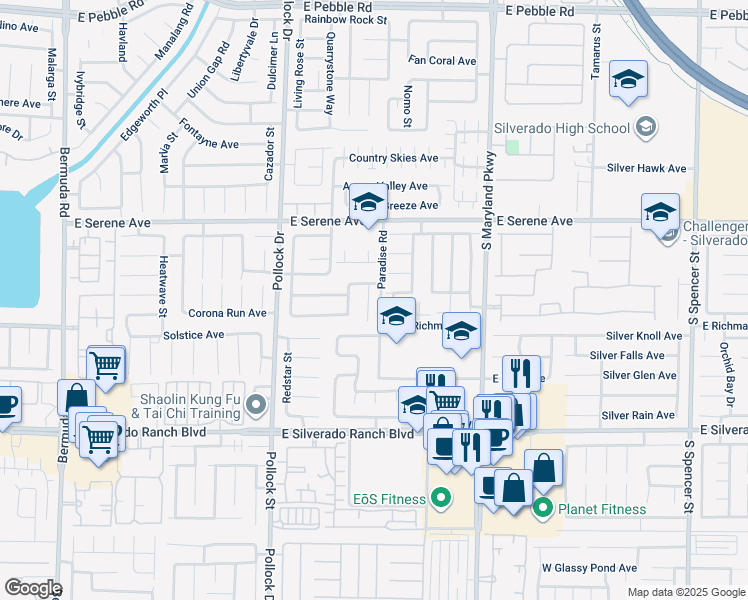 map of restaurants, bars, coffee shops, grocery stores, and more near 9436 Silvaner Court in Las Vegas