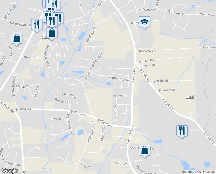 map of restaurants, bars, coffee shops, grocery stores, and more near 2913 Eagle Pointe Drive in High Point