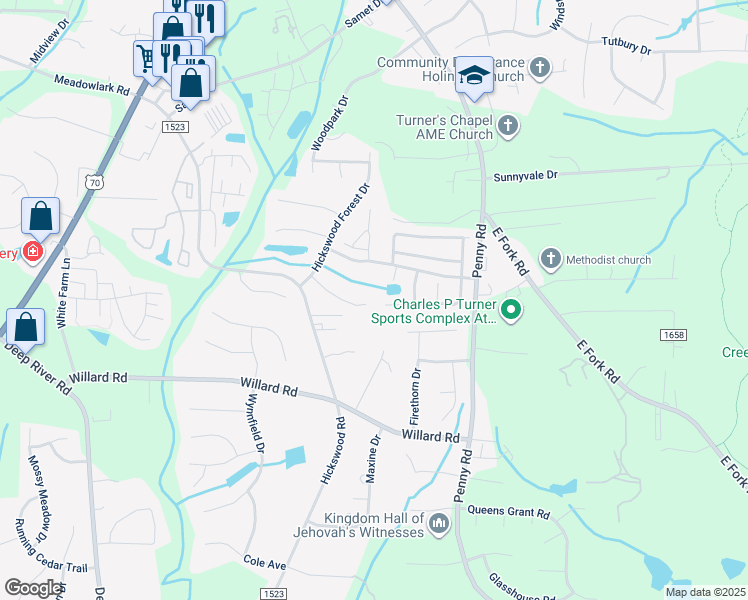 map of restaurants, bars, coffee shops, grocery stores, and more near 2913 Eagle Pointe Drive in High Point