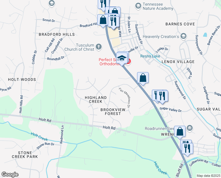 map of restaurants, bars, coffee shops, grocery stores, and more near 3101 Brookview Forest Drive in Nashville