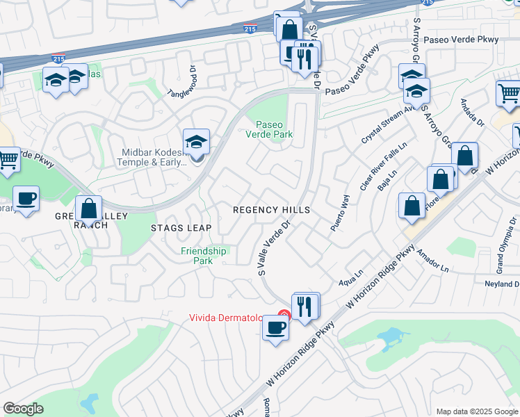 map of restaurants, bars, coffee shops, grocery stores, and more near 267 Mesquite Ridge Lane in Henderson