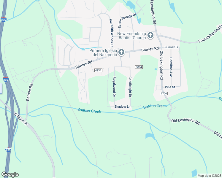 map of restaurants, bars, coffee shops, grocery stores, and more near 4850 Regalwood Drive in Winston-Salem