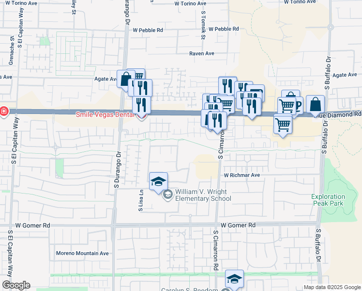 map of restaurants, bars, coffee shops, grocery stores, and more near 9364 Glendora Valley Street in Las Vegas