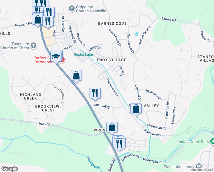 map of restaurants, bars, coffee shops, grocery stores, and more near 704 Adams Mill Ct in Nashville
