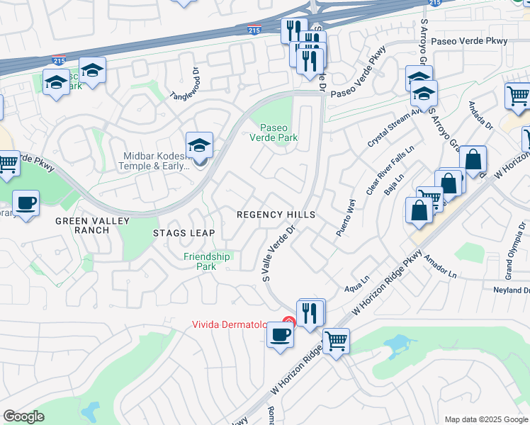 map of restaurants, bars, coffee shops, grocery stores, and more near 267 Mesquite Ridge Lane in Henderson