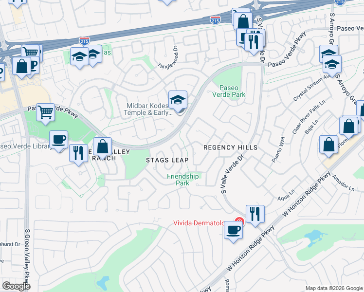 map of restaurants, bars, coffee shops, grocery stores, and more near 1916 Thunder Ridge Circle in Henderson