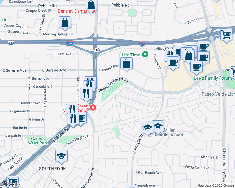 map of restaurants, bars, coffee shops, grocery stores, and more near 259 Integrity Ridge Drive in Henderson