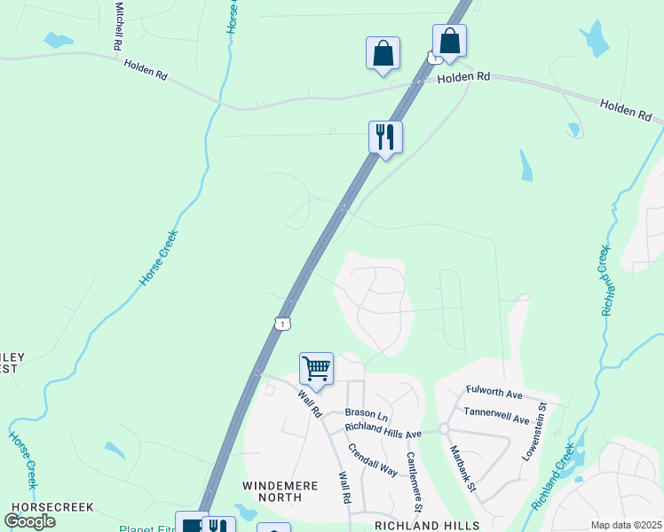 map of restaurants, bars, coffee shops, grocery stores, and more near 14108 Capital Boulevard in Wake Forest