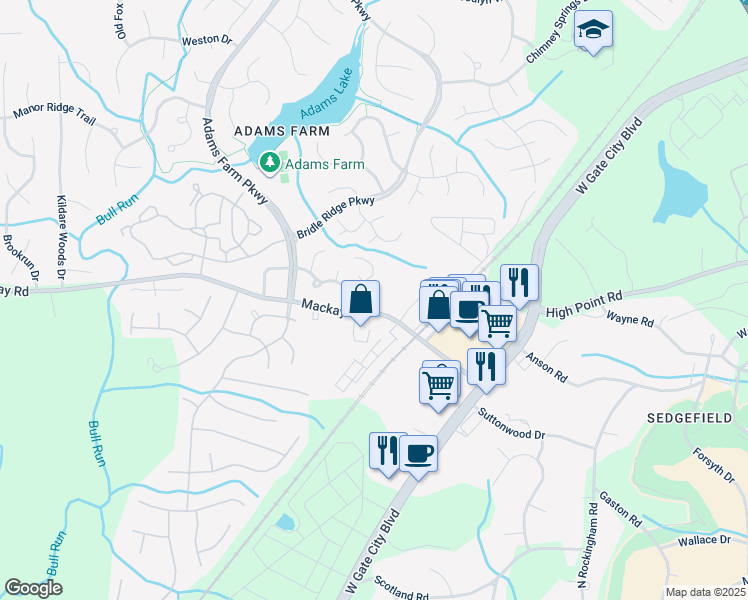 map of restaurants, bars, coffee shops, grocery stores, and more near 2008 Hearthwood Court in Greensboro