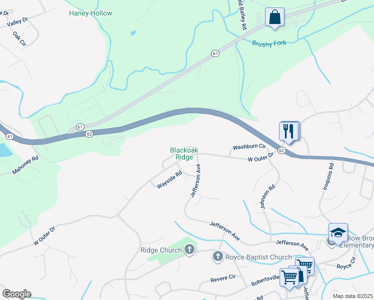 map of restaurants, bars, coffee shops, grocery stores, and more near 119 Wellington Circle in Oak Ridge