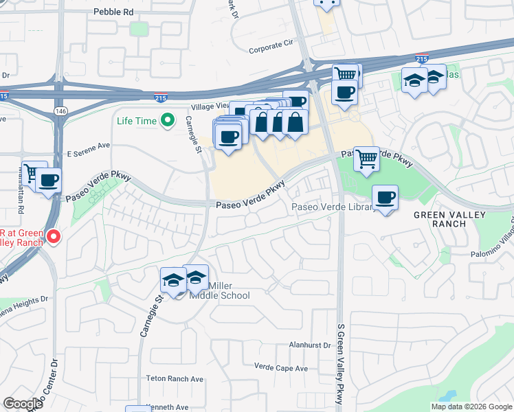 map of restaurants, bars, coffee shops, grocery stores, and more near 2126 Sunset Vista Avenue in Henderson