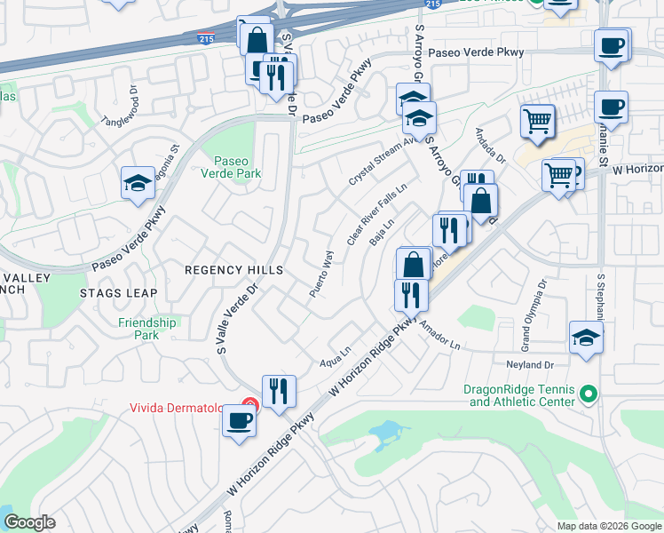 map of restaurants, bars, coffee shops, grocery stores, and more near 1809 Puerto Way in Henderson