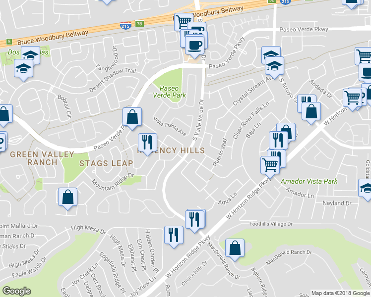 map of restaurants, bars, coffee shops, grocery stores, and more near 252 Canyon Spirit Drive in Henderson