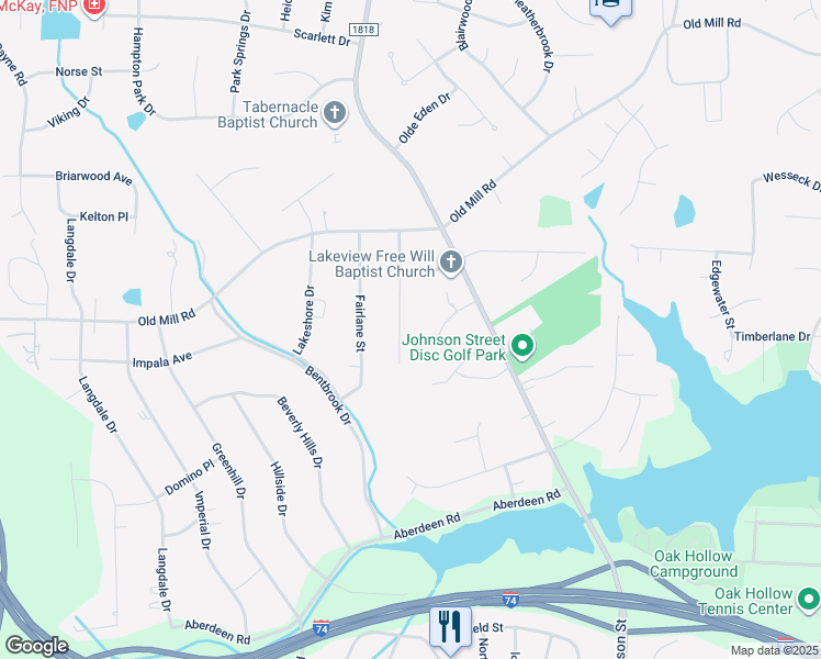 map of restaurants, bars, coffee shops, grocery stores, and more near 3630 Malibu Drive in High Point
