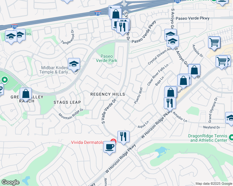 map of restaurants, bars, coffee shops, grocery stores, and more near 252 Canyon Spirit Drive in Henderson