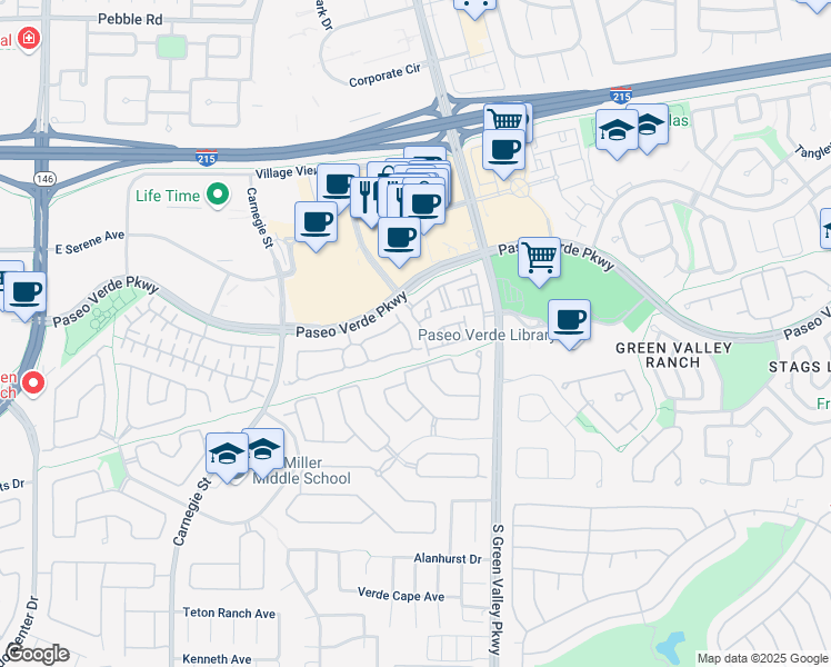 map of restaurants, bars, coffee shops, grocery stores, and more near 242 Summit Vista Street in Henderson