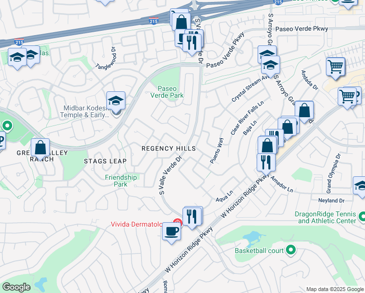 map of restaurants, bars, coffee shops, grocery stores, and more near 252 Canyon Spirit Drive in Henderson