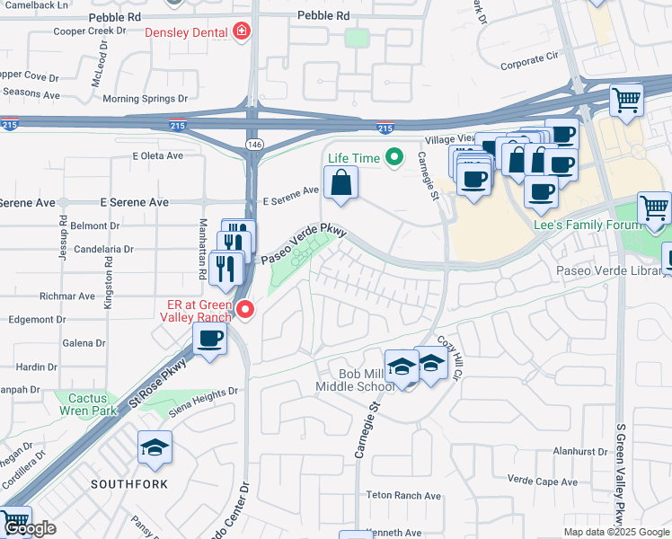 map of restaurants, bars, coffee shops, grocery stores, and more near 247 Cleargirl Court in Henderson