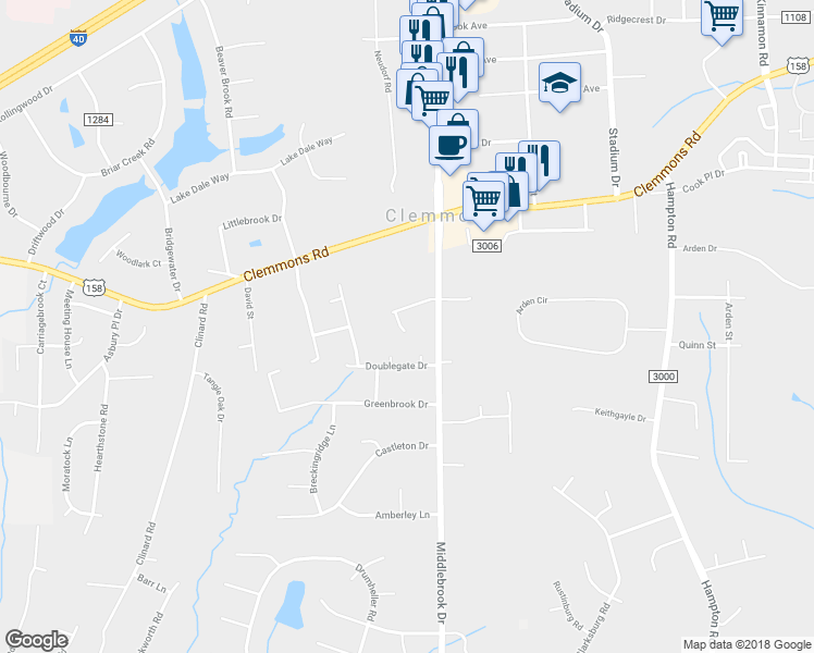 map of restaurants, bars, coffee shops, grocery stores, and more near 2875 Sawan Court in Clemmons