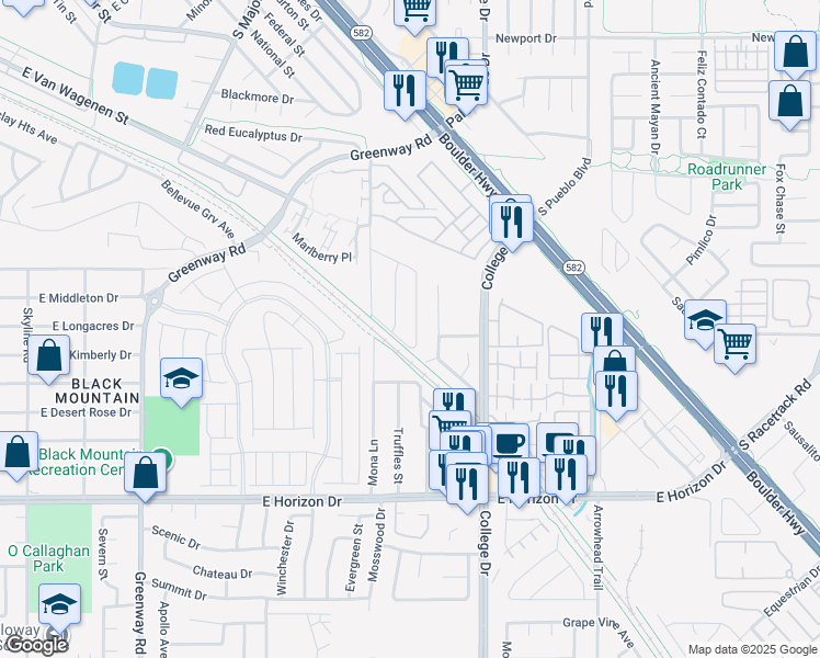 map of restaurants, bars, coffee shops, grocery stores, and more near 525 Amethyst Avenue in Henderson