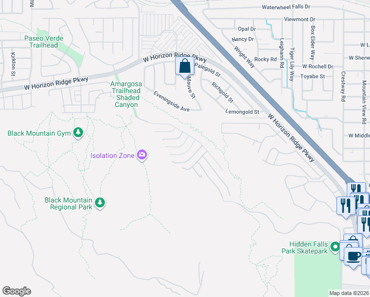 map of restaurants, bars, coffee shops, grocery stores, and more near Amargosa Trail in Henderson
