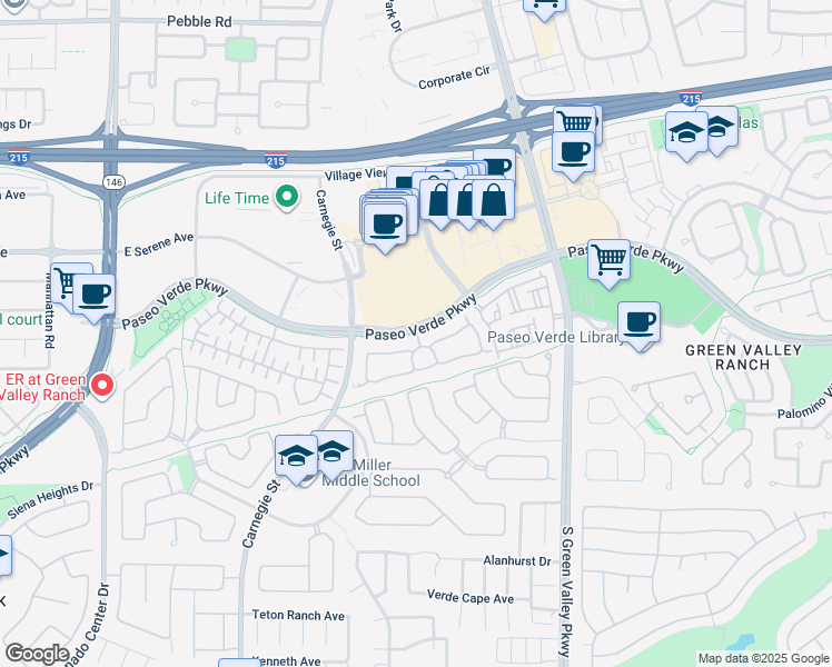 map of restaurants, bars, coffee shops, grocery stores, and more near Rabbits Foot Lane in Henderson