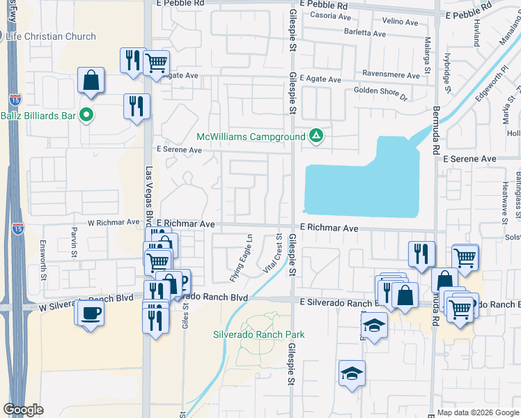 map of restaurants, bars, coffee shops, grocery stores, and more near 9455 Descending Creek Street in Las Vegas