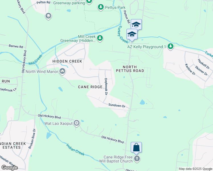 map of restaurants, bars, coffee shops, grocery stores, and more near 1104 Daybreak Drive in Nashville