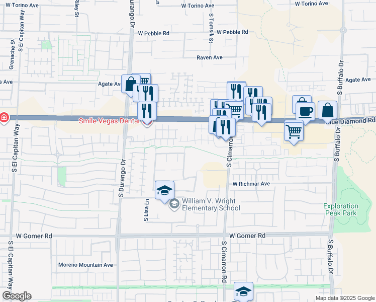map of restaurants, bars, coffee shops, grocery stores, and more near 9364 Glendora Valley Street in Las Vegas
