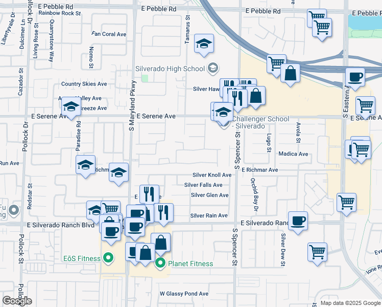map of restaurants, bars, coffee shops, grocery stores, and more near 1571 Cordero Bay Avenue in Las Vegas