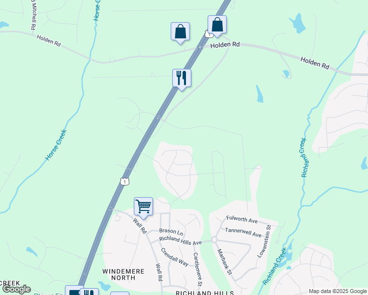 map of restaurants, bars, coffee shops, grocery stores, and more near 1668 Ripley Woods Street in Youngsville