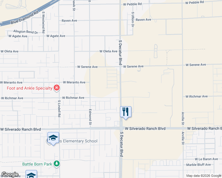 map of restaurants, bars, coffee shops, grocery stores, and more near 9461 South Decatur Boulevard in Las Vegas
