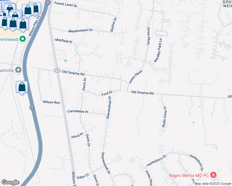 map of restaurants, bars, coffee shops, grocery stores, and more near 9127 Ford Drive in Brentwood