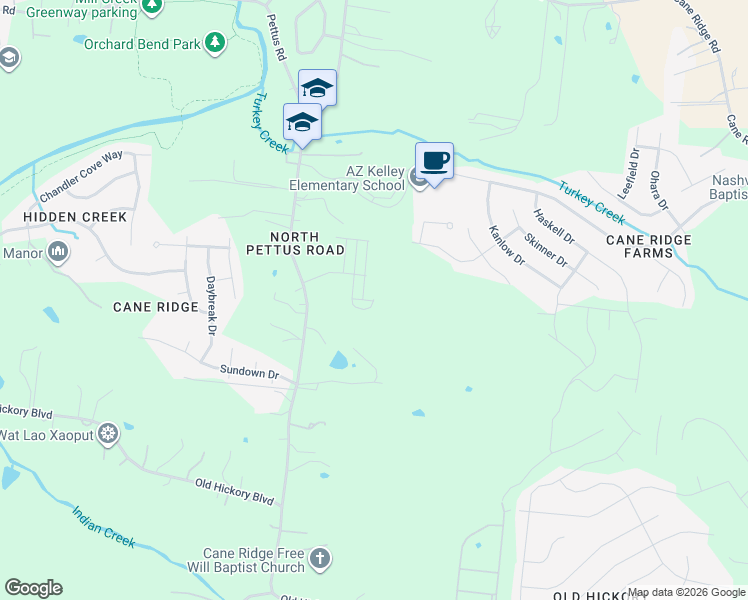 map of restaurants, bars, coffee shops, grocery stores, and more near 5866 Pettus Road in Nashville