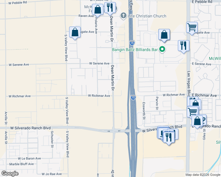 map of restaurants, bars, coffee shops, grocery stores, and more near 3240 West Richmar Avenue in Las Vegas
