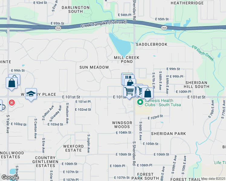 map of restaurants, bars, coffee shops, grocery stores, and more near 10012 South Maplewood Place in Tulsa