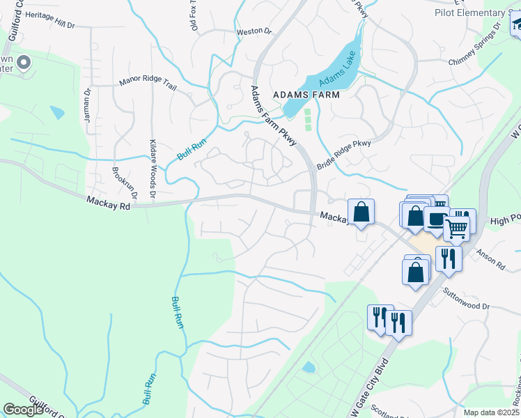 map of restaurants, bars, coffee shops, grocery stores, and more near 20 Hickory Knoll Court in Greensboro