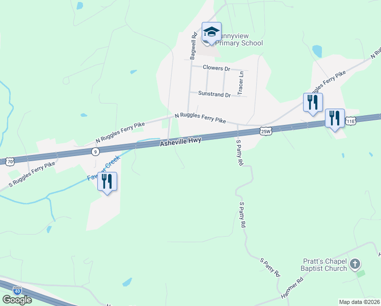 map of restaurants, bars, coffee shops, grocery stores, and more near 6822 Asheville Highway in Knoxville