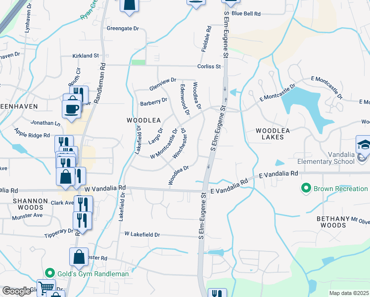 map of restaurants, bars, coffee shops, grocery stores, and more near 3317 Winchester Drive in Greensboro