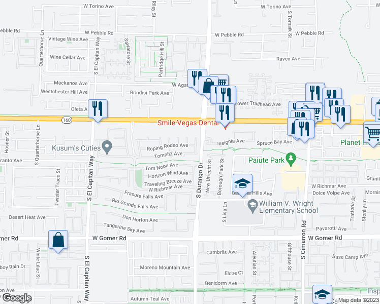 map of restaurants, bars, coffee shops, grocery stores, and more near 8638 Tomnitz Avenue in Las Vegas