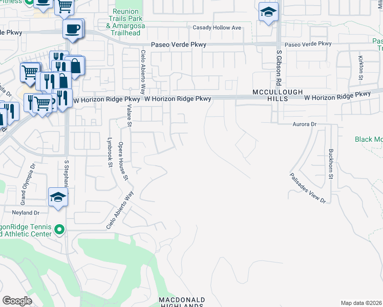 map of restaurants, bars, coffee shops, grocery stores, and more near Viento Puntero Drive in Henderson