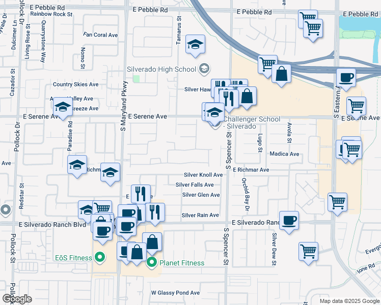 map of restaurants, bars, coffee shops, grocery stores, and more near 1571 Cordero Bay Avenue in Las Vegas