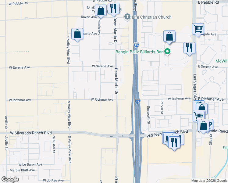 map of restaurants, bars, coffee shops, grocery stores, and more near 3240 West Richmar Avenue in Las Vegas