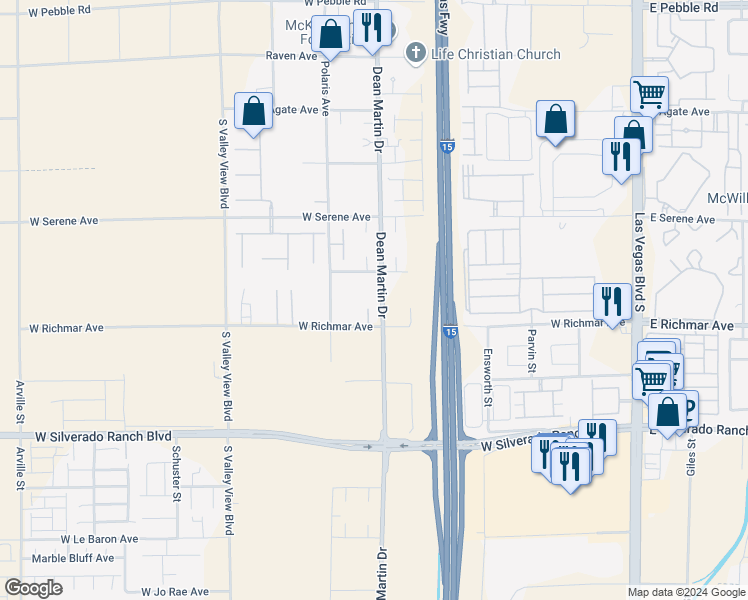 map of restaurants, bars, coffee shops, grocery stores, and more near 3240 West Richmar Avenue in Las Vegas