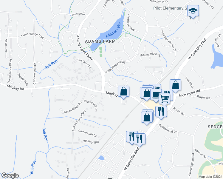 map of restaurants, bars, coffee shops, grocery stores, and more near 5131 Autumncrest Drive in Greensboro