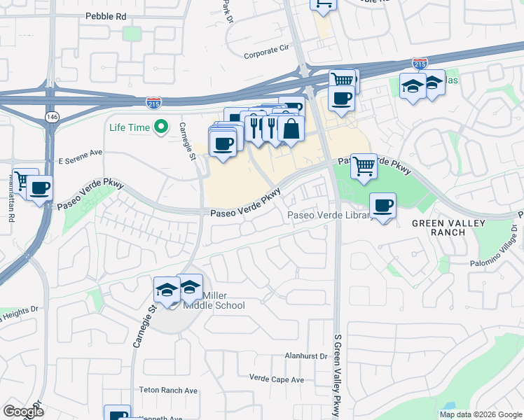 map of restaurants, bars, coffee shops, grocery stores, and more near 2116 Sunset Vista Avenue in Henderson