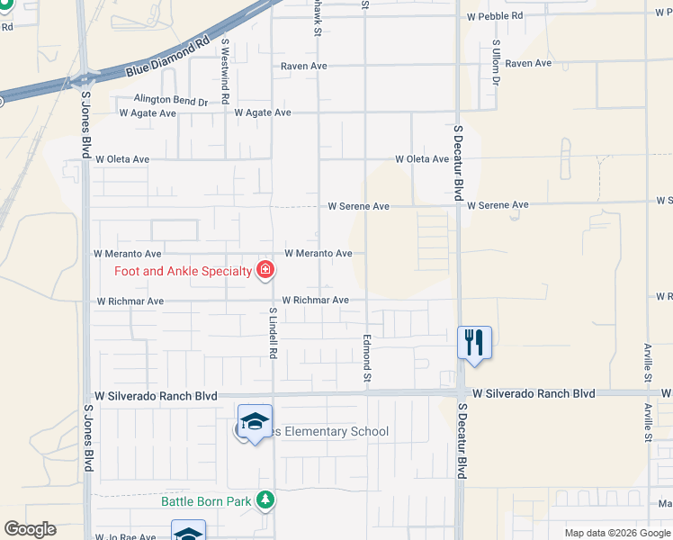 map of restaurants, bars, coffee shops, grocery stores, and more near 5445 West Meranto Avenue in Las Vegas