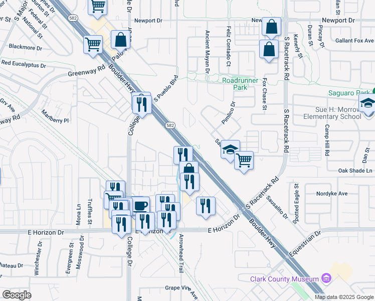 map of restaurants, bars, coffee shops, grocery stores, and more near 1201 South Boulder Highway in Henderson