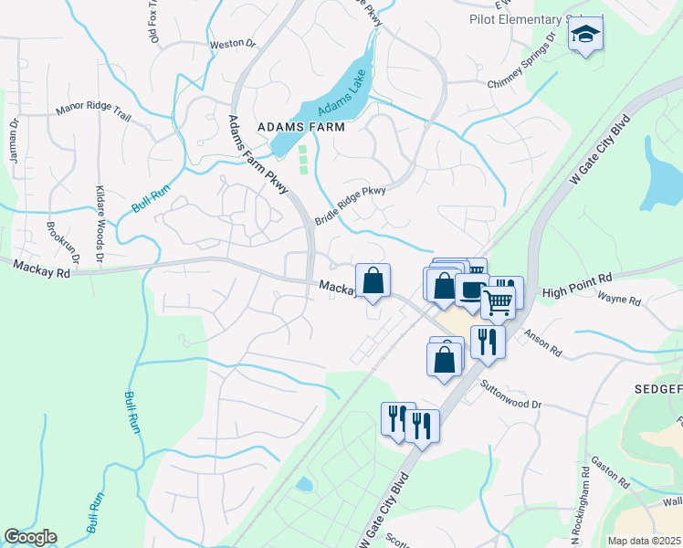 map of restaurants, bars, coffee shops, grocery stores, and more near 5127 Autumncrest Drive in Greensboro